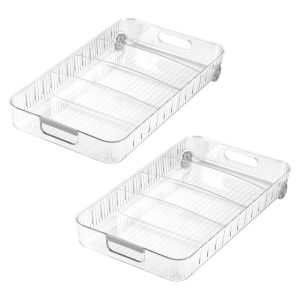 2 Pcs Fridge Organizer with Wheels Clear Roll Out Refrigerator Organizers with Dividers Sturdy Fridge Organizer Bins Multifunctional Refrigerator Drawer Organizer for Kitchen Cabinet Dining Room