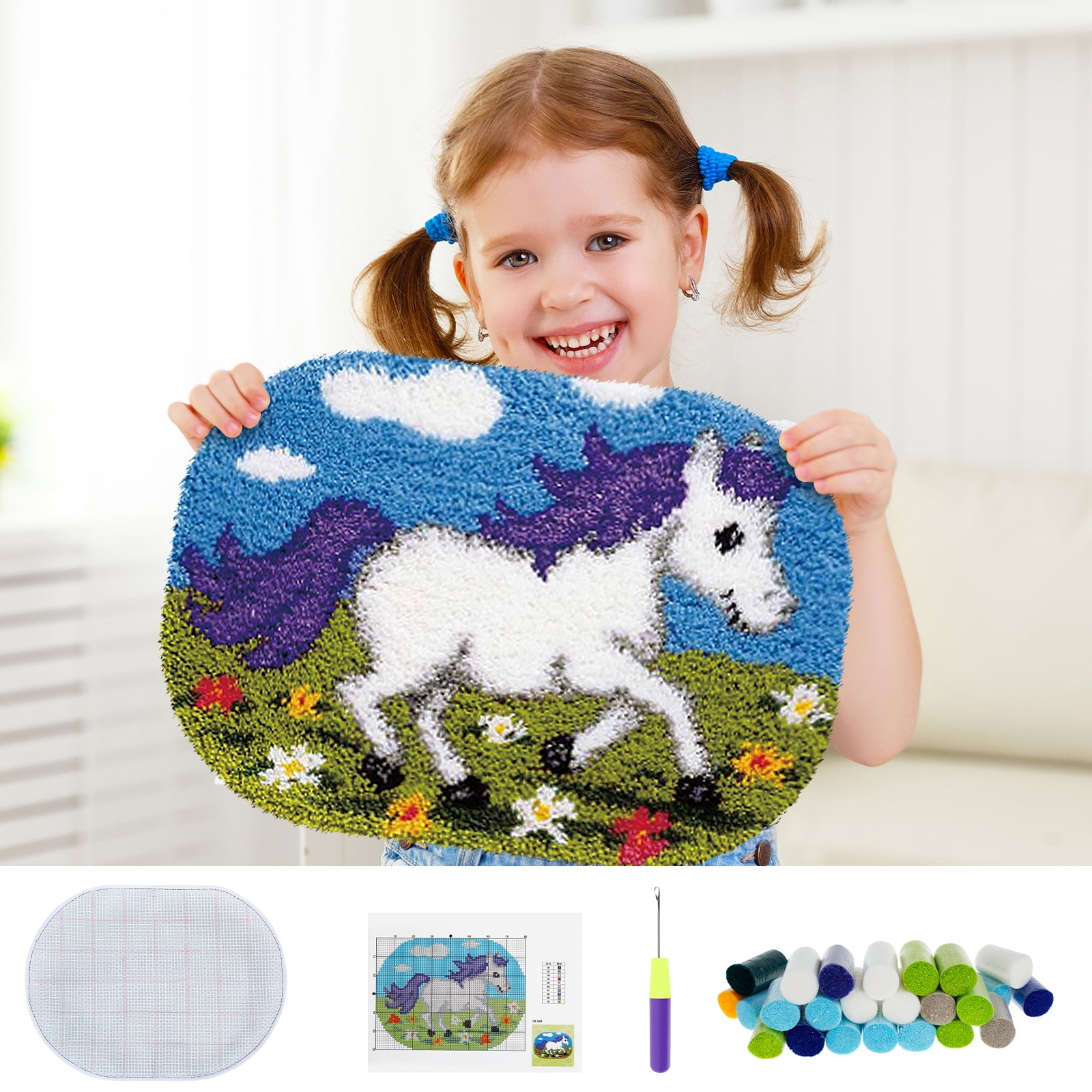 Latch Hook Kit for Adults Kids Cute Cartoon Animal Theme Latch Hook Rug Kits DIY Rug Making Kit Multipurpose DIY Latch Hook Kit for Decoration and Present 50x36cm