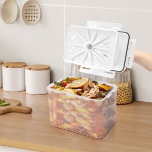 Plastic Press Fermentation Container With Hidden Handle Press Tray Design Clear Kimchi Press Container Good Sealing Sauerkraut Press Container for Olives Black Cherries Jalapenos