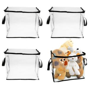 4Pcs PVC Toy Storage Box With Handle Transparent Foldable Toy Organizer Box Waterproof Large Capacity Board Game Storage Box for Plush Toys Building Blocks