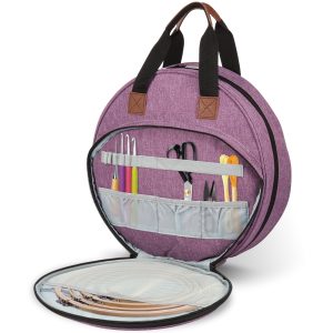 Embroidery Bag Sturdy Oxford Cloth Cross Stitch Bag with Multiple Pockets and Handle Double Layer Round Embroidery Project Bag for Embroidery Hoops Floss Threads