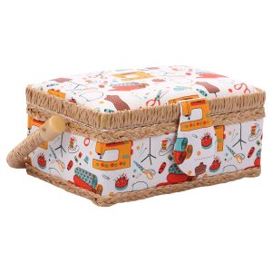 Sewing Basket Large Capacity Sewing Basket Organizer with Inside Pocket Multifunctional Sewing Supplies Basket for Needles Thread Tape Measure Scissors