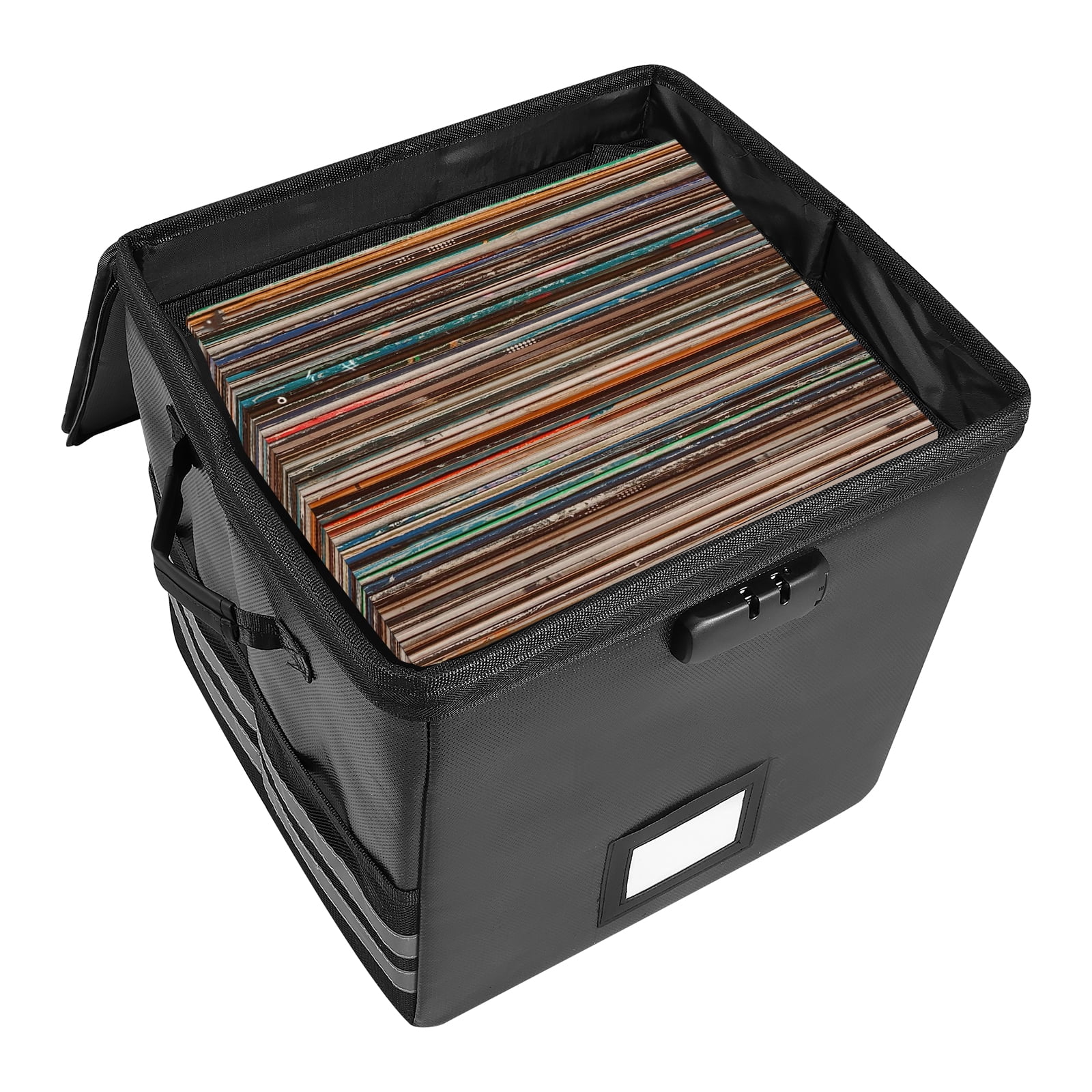 Vinyl Record Storage Bag with Lock and Handle Fireproof Waterproof Foldable Record Case with Mesh Pocket for Home Studio