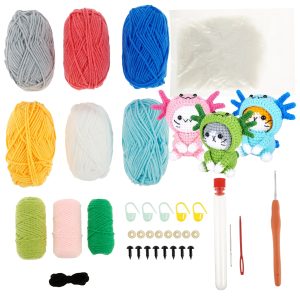 3Pcs Crochet Kit for Beginners Fun Axolotl Cat Crochet Set with Step by Step Video Tutorials DIY Knitting Craft Kit for Adults Kids