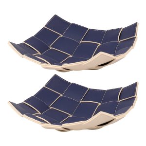 2 Pcs Valet Tray PU Leather Key Bowl Reversible Valet Tray Organizer Square Weave Nightstand Organizer Tray Waterproof Key Tray Decorative Catchall Tray for Man