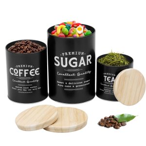 Metal Tea Coffee Sugar Canister Kitchen Container with Airtight Lid Stackable Food Pantry Container for Tea Coffee Sugar