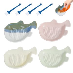 4Pcs Garlic Grater Plate Small Fish Shape Ceramic Ginger Grater Multifunctional Grinding Disc Dishwasher Safe for Garlic Ginger Chocolate Cheese