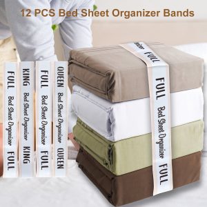 BUTORY 12Pcs Bed Sheet Organizer Bands Set Elastic Polyester Bedding Straps King Full Twin Queen Label Polyester Bed Sheet Organizer Straps Portable Bed Sheet Fastener Bands