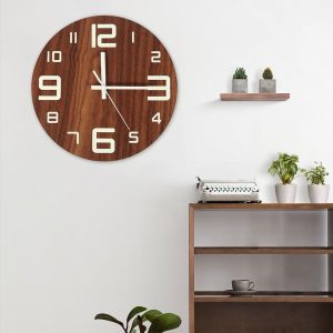 BUTORY Wooden Fluorescent Clock Modern Night Light Wall Clockdecorative Wall Clock for Kitchen Office Bedroom,luminous Function Numbers and Hands??does Not Include Battery??