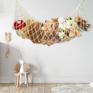Cotton Rope Stuffed Animal Hammock for Wall Corner Bed End Extra Large Stuffed Animal Holder Net Tassel Design Stuffed Toy Hammock Net for Kid Room Playroom