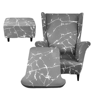 Wingback Chair Slipcover with Cushion Cover and Ottoman Cover Stretch Wingback Chair Sofa Slipcover for Living Room Bedroom Machine Washable
