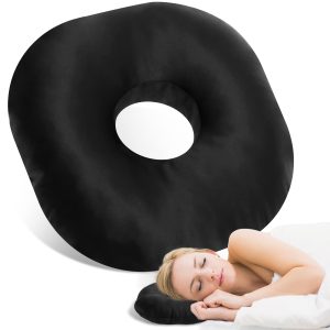 Ear Piercing Pillow Comfortable Round Donut Shape Pillow with Ear Hole and Detachable Pillowcase Soft Filling for Side Sleepers