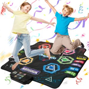 Kids Dance Mat Foldable Electronic Dance Pad with Light up 6 Button Bluetooth 5 Modes Interactive Music Toys for Girls Boys Children