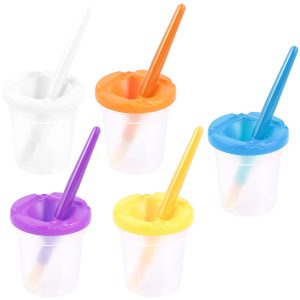 Paint Cups with Lids Portable Paint Containers Colorful Paint Brush Water Cup Reusable No Spill Paint Cups Paint Cups Bulk Paint Brush Cup Set Easy to Clean for Kids Art Supplies