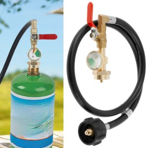 Propane Refill Adapter Hose for 1 lb Tanks Flexible Propane Tank Extension Hose with Gauge Multipurpose Barbecue Accessories for Camping Picnic Outdoor Cooking