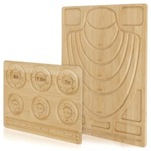 2 Pcs Bamboo Bead Board Jewelry Making Tray Partition Design with Size Markings Easy to Use for DIY Necklaces Bracelets