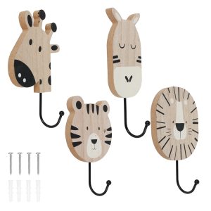 4 Pcs Wood Decorative Wall Hook Creative Kids Wall Hook Practical Cute Towel Hanger for Home Bathroom Bedroom Living Room