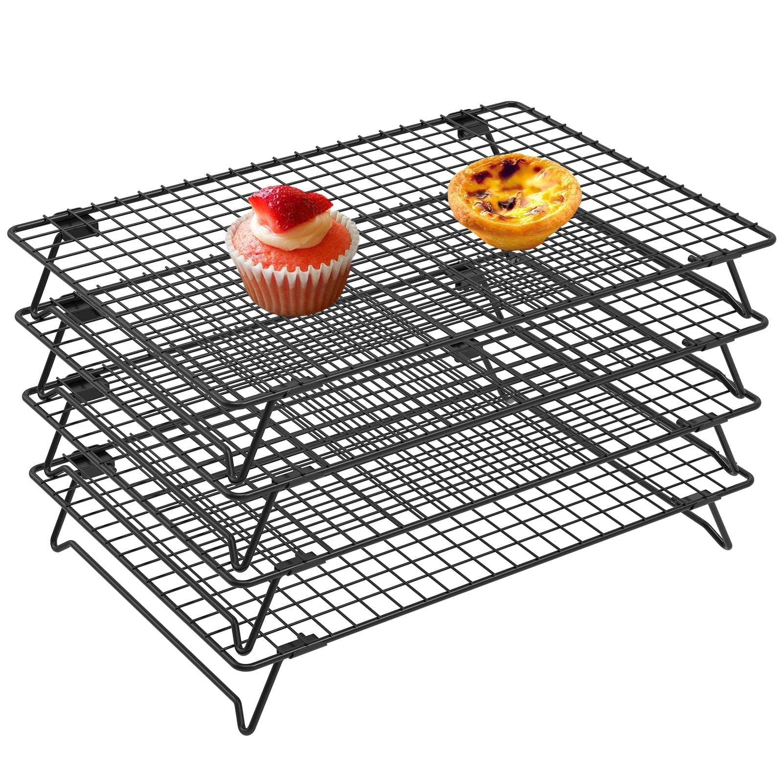 4Pcs Cooling Racks with Collapsible Legs Carbon Steel Baking Cooling Rack Nonstick Cookie Cooling Rack Stackable Cake Cooling Rack for Baked Goods Black