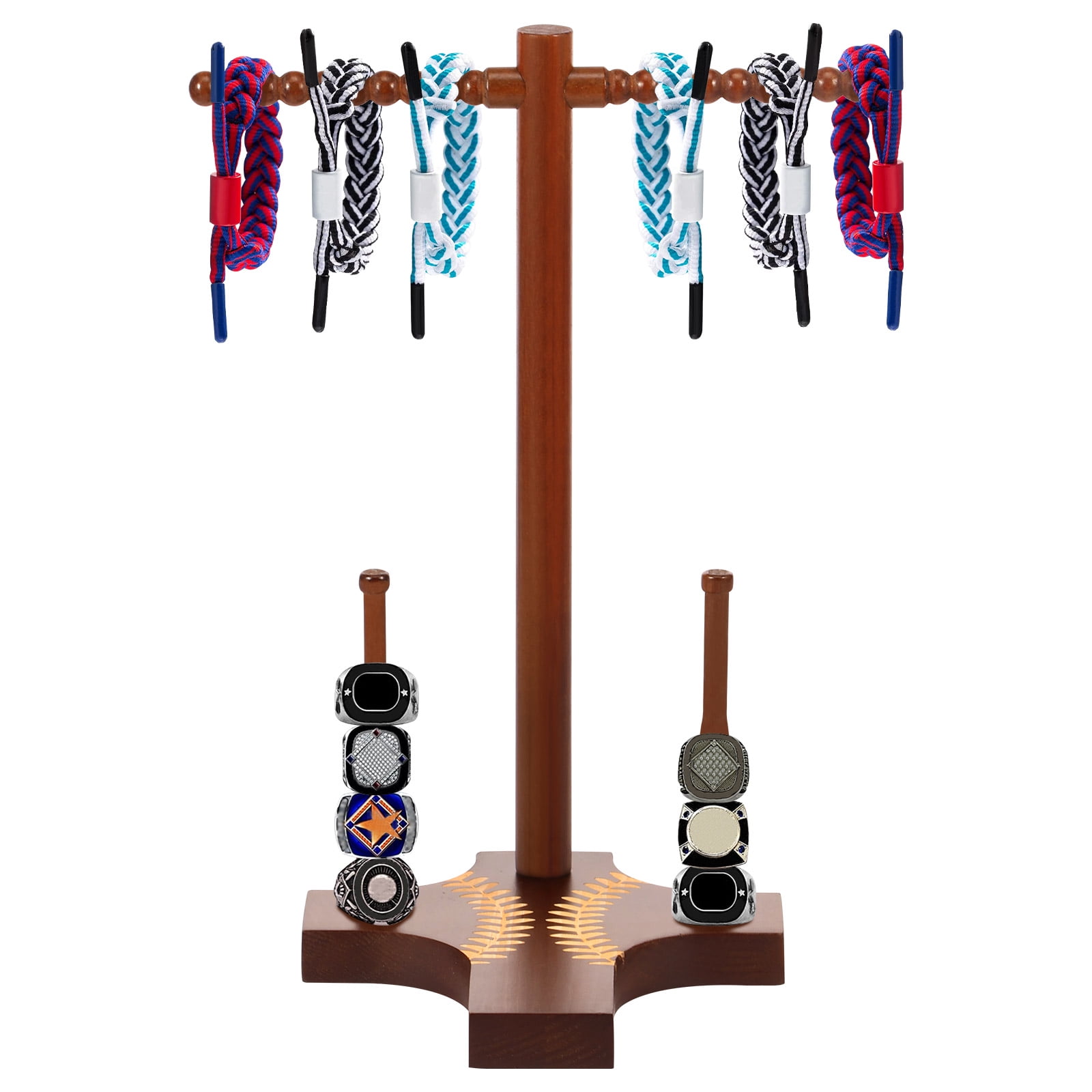 Wooden Baseball or Softball Drip Necklace Organizer Holder Championship Ring Display Holder Hang Necklace Ring Bracelet Avoid Tangling