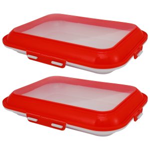 2Pcs Food Preservation Tray Portable Vacuum Food Storage Container with Reversible Stretch Lid Stackable Food Fresh Storage Tray Safe Food Organizer Box Reusable for Picnic Travel
