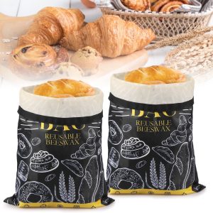 2Pcs Beeswax Bread Bag Oxford Cloth Sourdough Bread Storage Reusable Loaf Bag Keep Fresh Easy to Access for Hot Dogs Buns Bagels