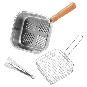 Square Deep Fryer Pot with Basket Stainless Steel Portable Chip Frying Pan Quick Heating Kitchen Supplies for French Fries