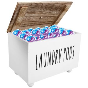 Laundry Pods Container with Lid Solid Wood Dryer Sheet Holder Stylish Laundry Pod Holder Multipurpose Dryer Sheet Container for Laundry Room Kitchen Bathroom