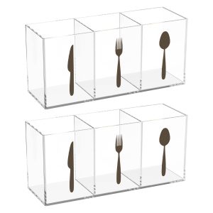 Acrylic Cutlery Organizer Clear Spoon and Fork Holder Exquisite 3 Section Tableware Storage Box Easy to Clean Plastic Cutlery Utensil Holder Large Silverware Tableware Storage Box for Home