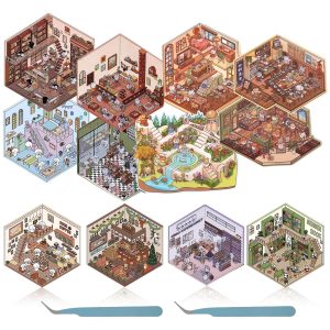 12PCS DIY 3D Sticker Scene Fun 3D House Sticker Therapy Set Decorative 3D Room Sticker Book 3D Miniature Scene Stickers for Adults Kids to Reduce Stress Pass the Time