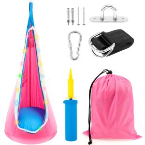 Hammock Swing with LED Light Easy to Install Comfortable LED Pod Hanging Chair Versatile Light Up Kids Pod Swing Seat Kit for Child