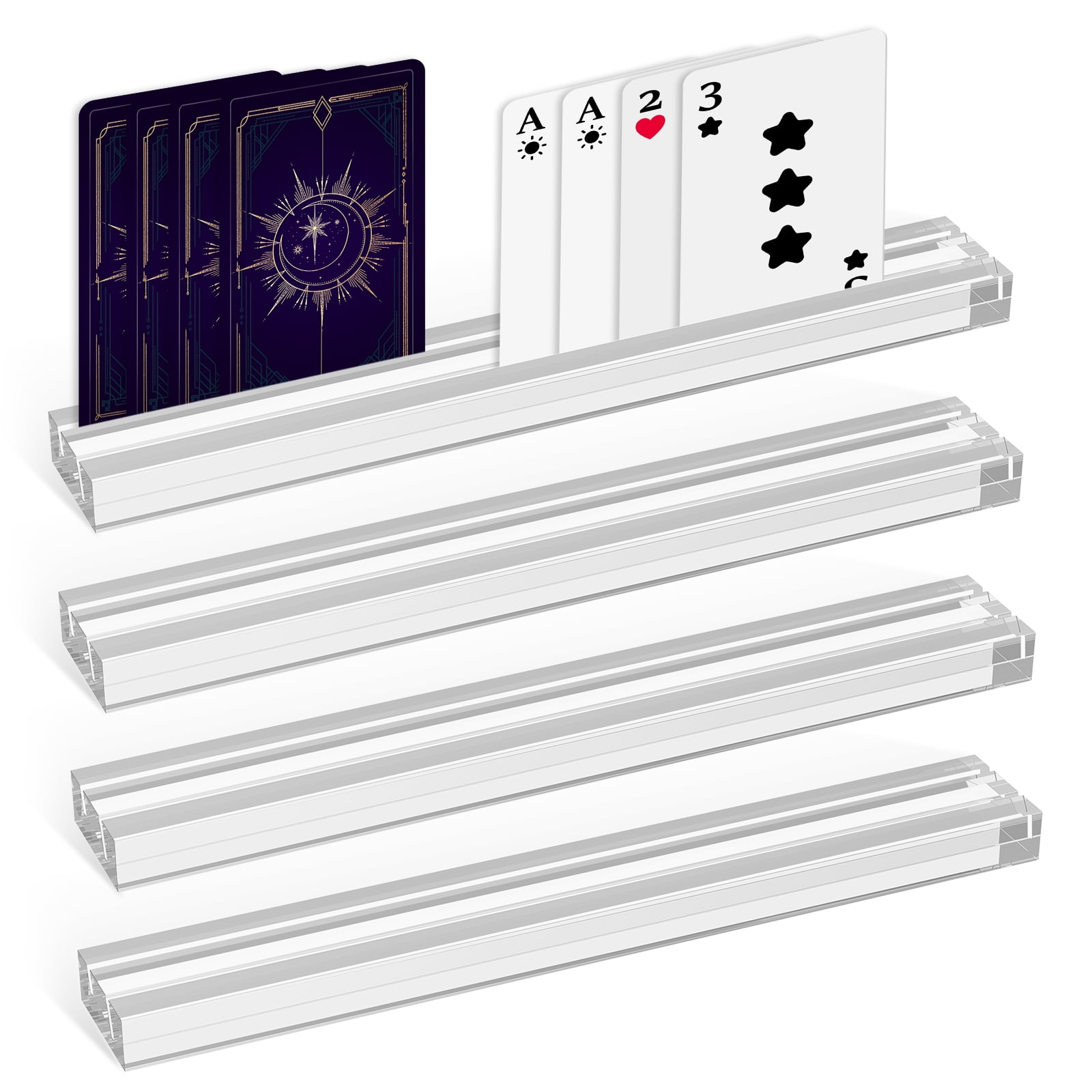 4Pcs Transparent Acrylic Game Card Holder Versatile Easy to Clean Playing Card Rack With Double Groove Base for Tabletop Use