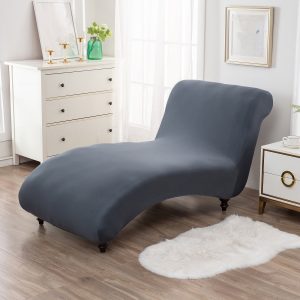 Full Wrap Chaise Lounge Cover Machine Washable Stretch Armless Lounge Cover With Bottom Strap for Living Room Indoor Bedroom