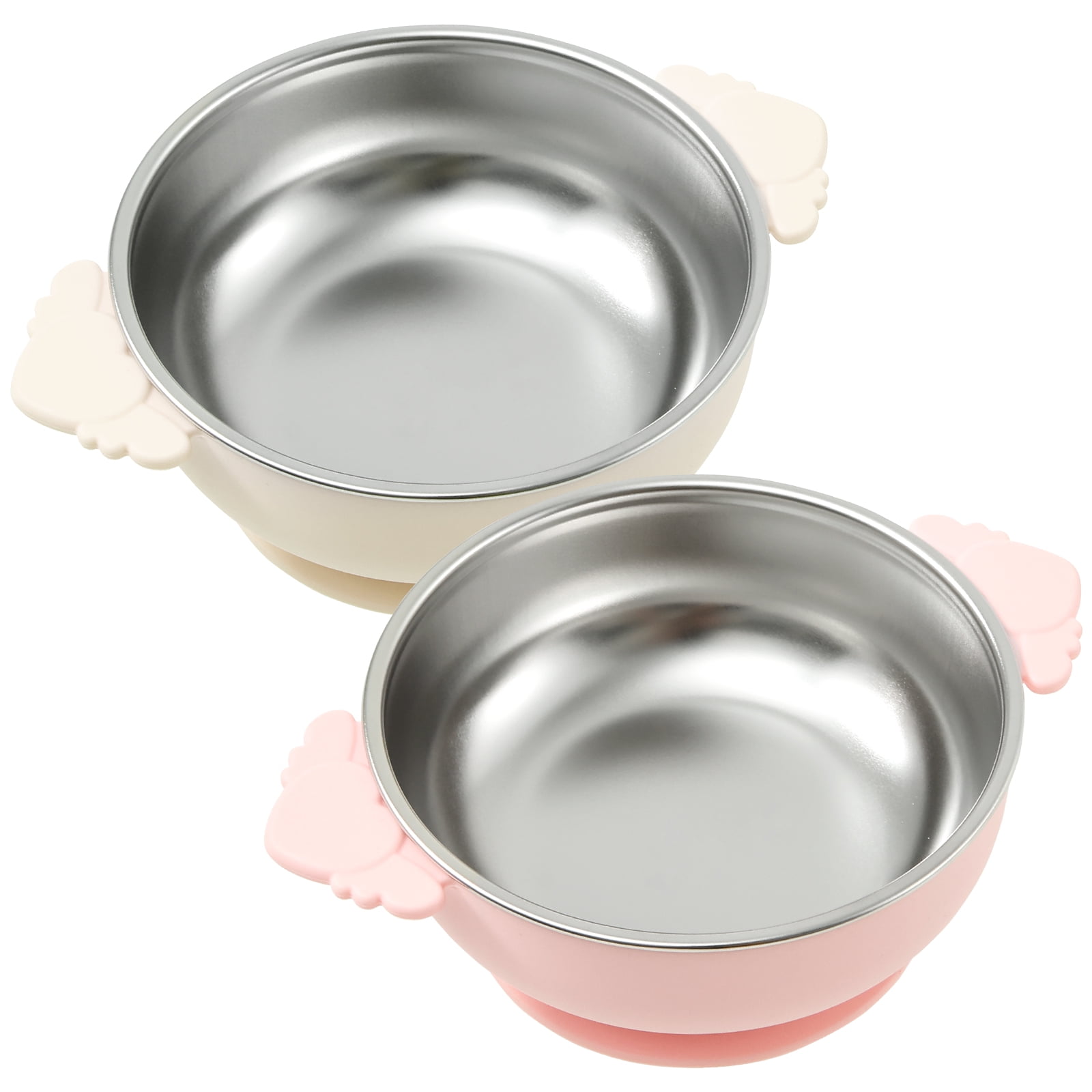 2Pcs Baby Bowl Stainless Steel Toddler Suction Bowl Snack Container with Suction Cup Removable Silicone Sleeve for Toddler Kid Feeding