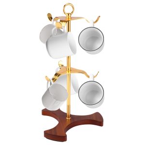 Coffee Mug Tree with 6 Hooks Wood Base Mug Holder Tree Space Saving Tea Cup Holder Rack for Home Kitchen Countertop