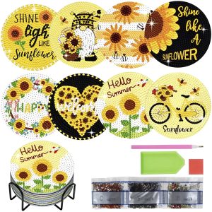 Butory Sunflower Non Slip Coaster Diamond Painting Art Kit 8 Piece