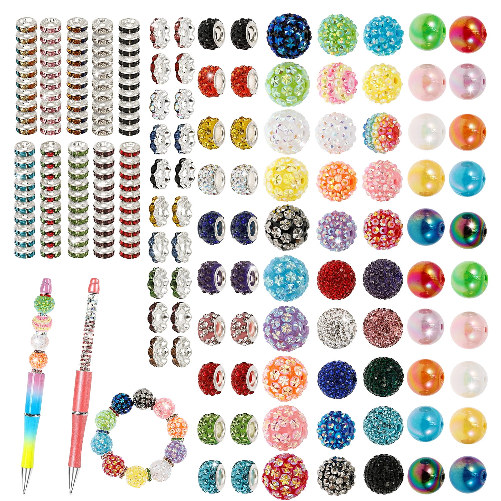 190Pcs Acrylic Pen Making Bead Set Multipurpose Bright Color Rondelle Jewelry Bead Kit for Jewelry Bracelet Making Beadable Pen