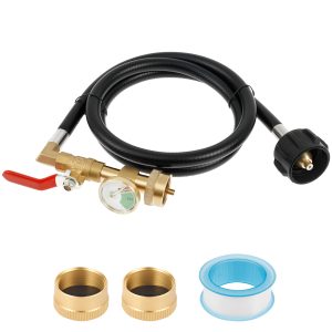 Propane Refill Adapter Hose for 1 lb Tanks 4FT Flexible Propane Tank Extension Hose with Gauge Multipurpose Barbecue Accessories for Camping Picnic Outdoor