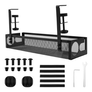 Under Desk Cable Tray Easy to Install Cable Management Tray Space Saving Under Desk Wire Holder No Drill Cord Holder Shelf for Office and Home