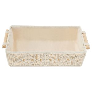 Rectangular Toilet Paper Basket Cotton Rope Toilet Tank Basket With Liner Decorative Hand Knitting Bathroom Decor Basket With Handle for Countertop Toilet Tank Top