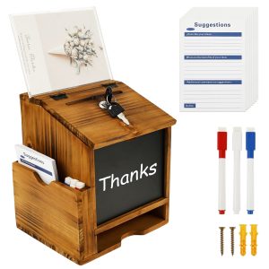 Wood Suggestion Box with Slot and Lock Wall Mounted or&nbsp;Standing Donation&nbsp;Ballot Message Box Writable Blackboard