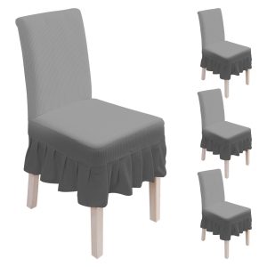 4Pcs Grid Pattern Dining Chair Slipcover With Skirt Soft Waterproof Dining Chair Covers Stretch Hem Dining Room Chair Covers for Kitchen Wedding Party Banquet