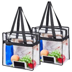 2Pcs Clear Tote Bags Large Capacity Transparent Shoulder Bag with Zipper Flexible Clear Lunch Bag Multipurpose Transparent Totes for Concerts Sporting Events Music Festivals Work School Gym