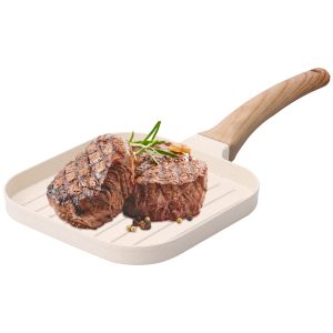 Aluminium Alloy Square Grilling Pan for All Stoves Nonstick Grill Skillet Steak Pan Versatile Wood Handle Stove Top Grill Pan for Indoor Cooking Outdoor Grilling