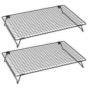 2 Pcs Cooling Rack with Collapsible Legs Carbon Steel Baking Cooling Rack Nonstick Cookie Cooling Rack Stackable Cake Cooling Rack for Baked Goods Black-Large(16.85" x 11")