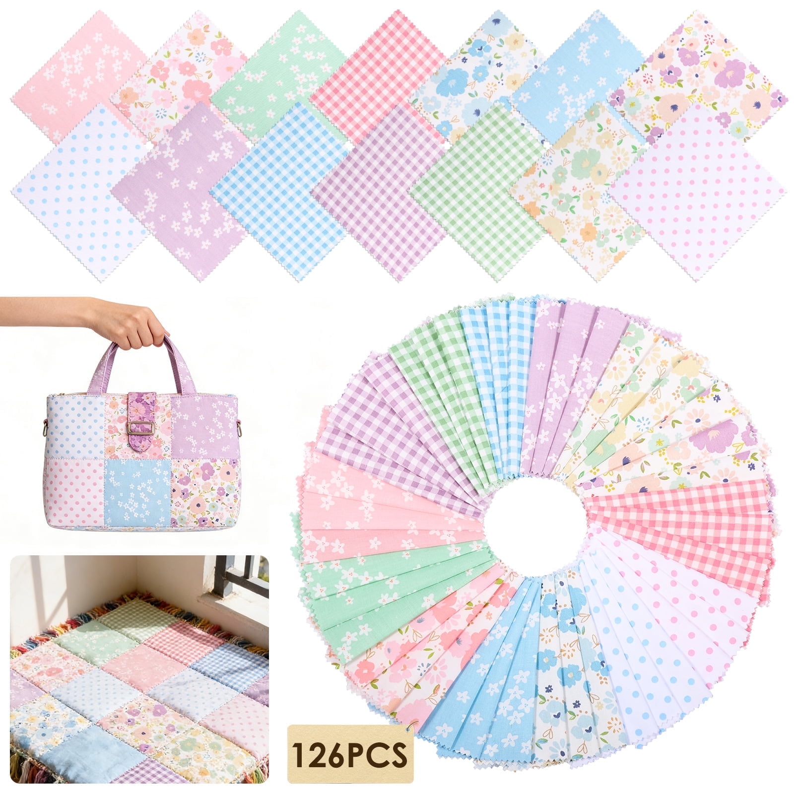 126 Pcs Assorted Charm Pack for Quilting Cotton Fabric Square 5 x 5 Inch Precut Quilted Fabric Floral Patchwork for Sewing DIY Craft