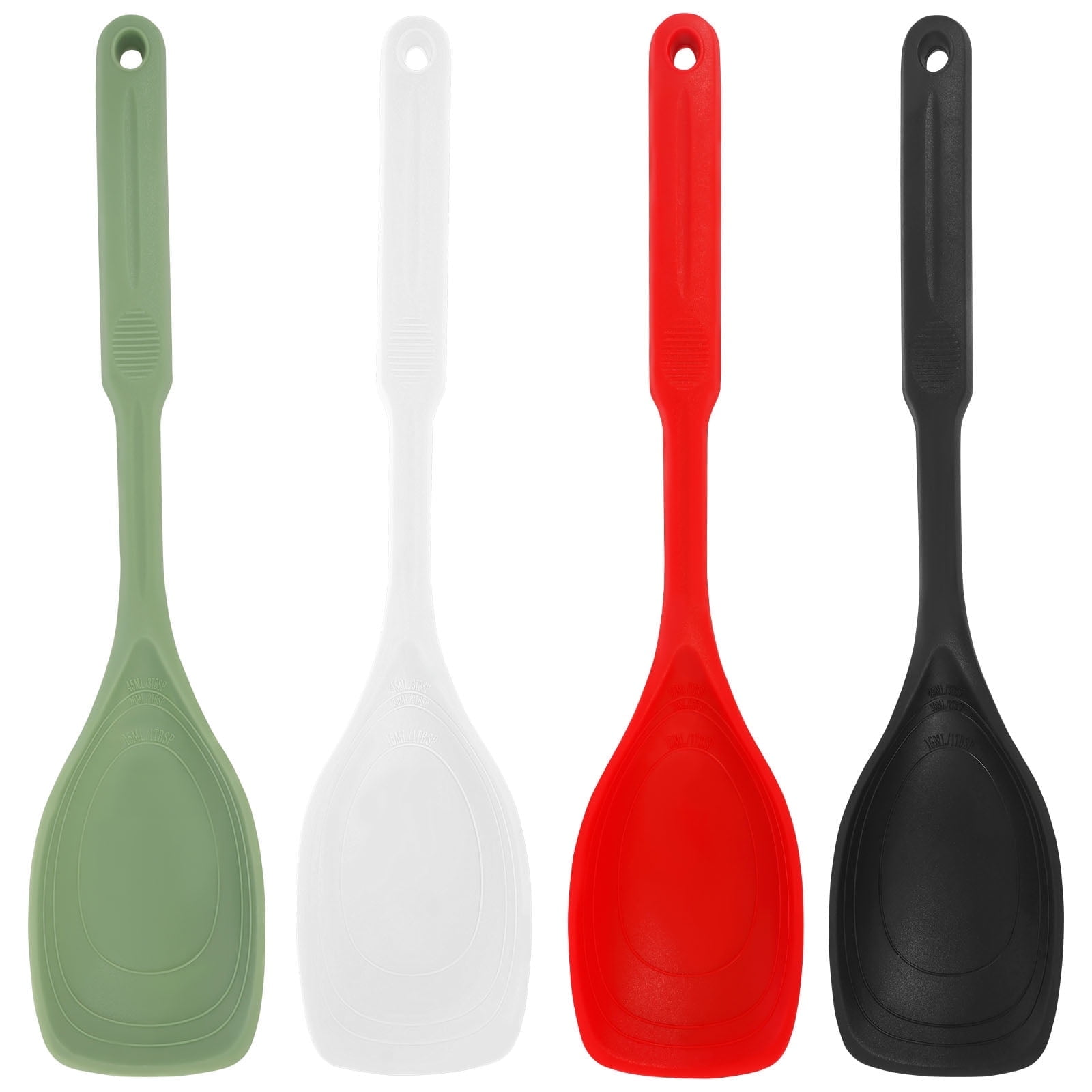4 Pcs Silicone Cooking Spoon Set with Deep Bowl and Measurement Mark Nonstick Solid Spoon Heat Resistant Basting Spoon for Mixing Serving Stirring Scooping Scraping