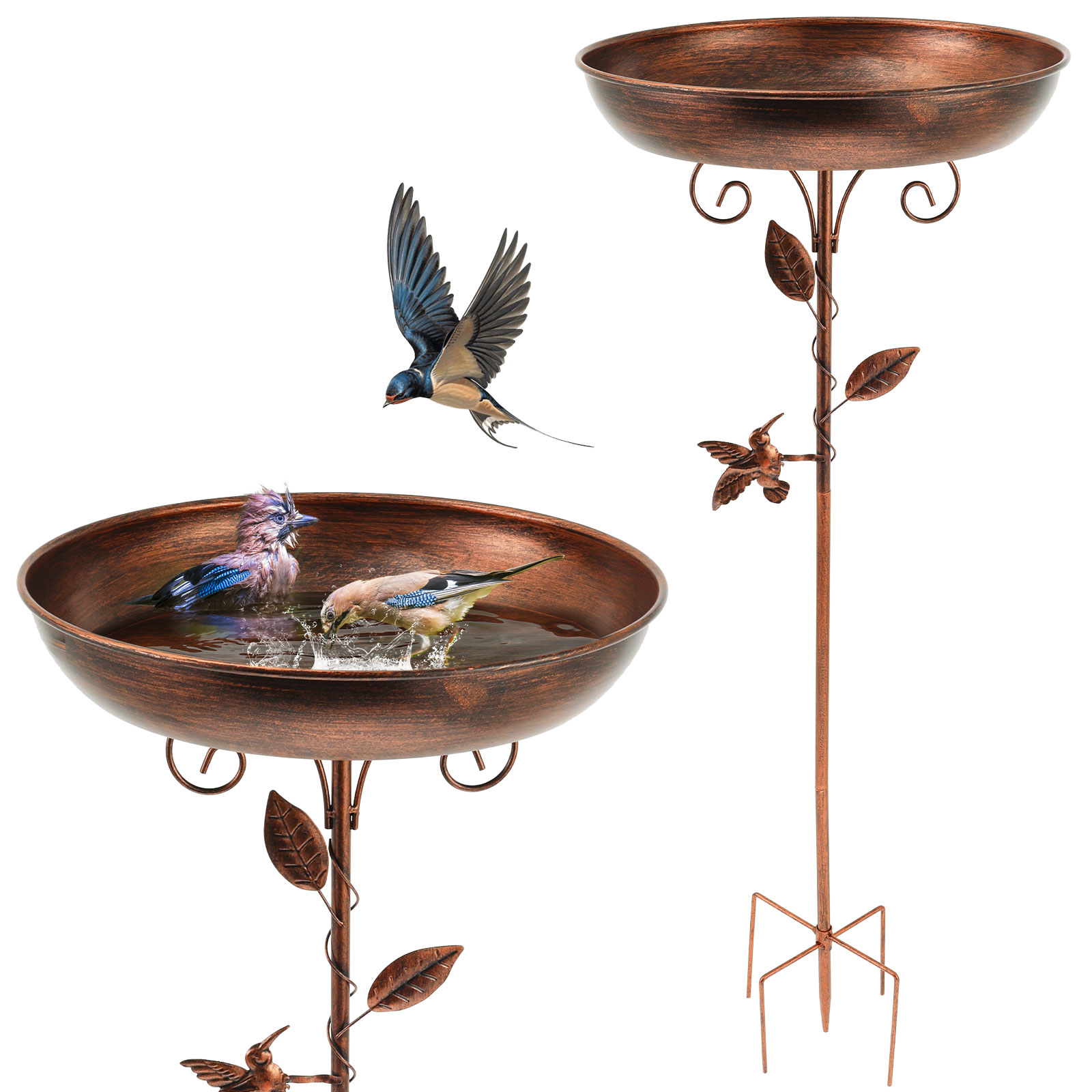Xiyztok Bird Bath 39 Inches Sturdy Iron Garden Birdbath for Outside Vintage Standing Bird Bath Bowl for Outdoor Garden Patio Yard Lawn??Pipe diameter 0.63 inch??