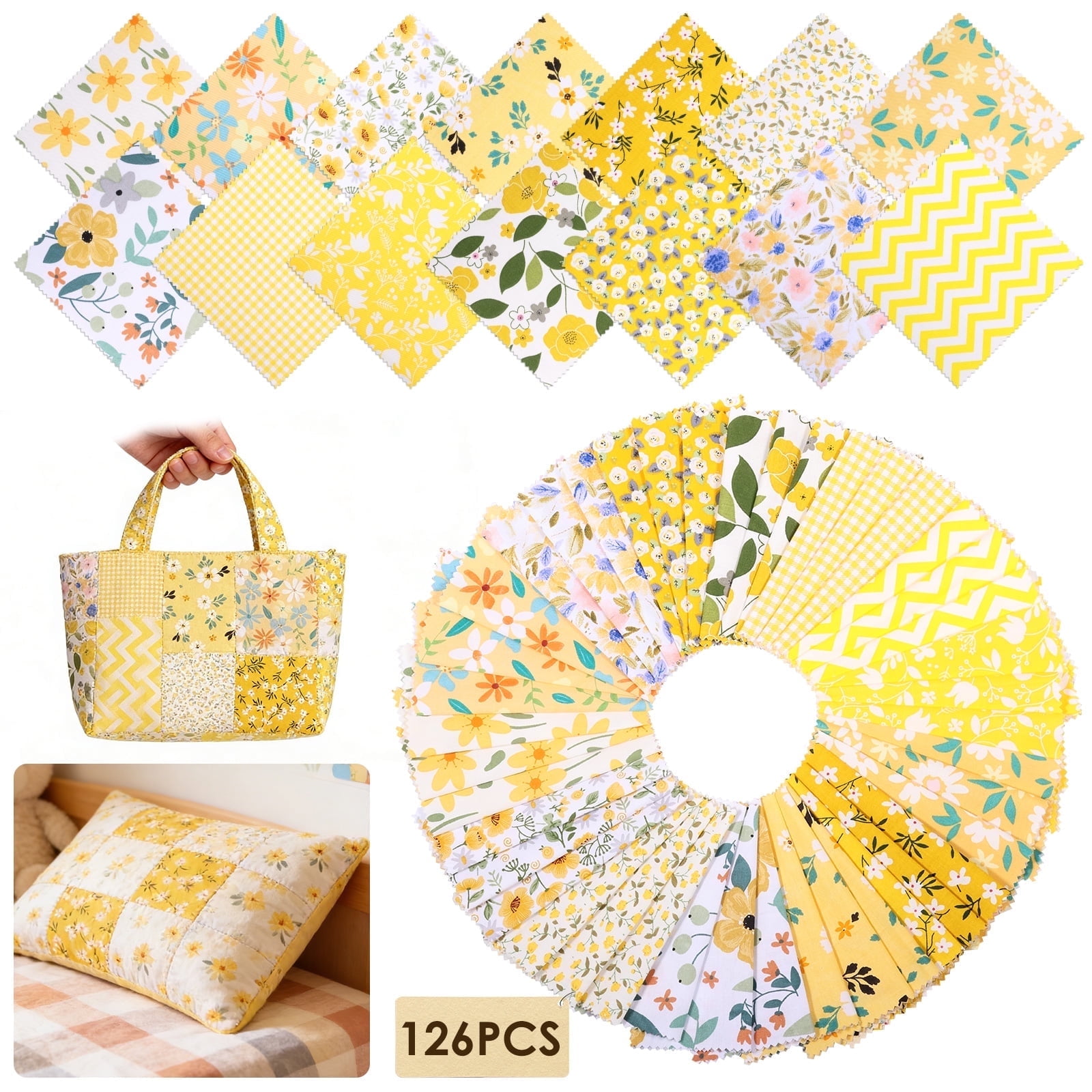 126 Pcs Quilting Cotton Fabric Squares 5x5 Inch Precut Printed Charm Pack for Quilting Soft Quilting Fabric Floral Patchwork for DIY Sewing Crafts