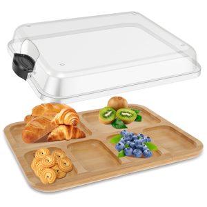 15.17in Cheese Boards and Charcuterie Boards Cutting Board with compartments Versatile Cutting Board with Built in Compartments Heat Resistant Snack Cutting Board with Transparent Lid