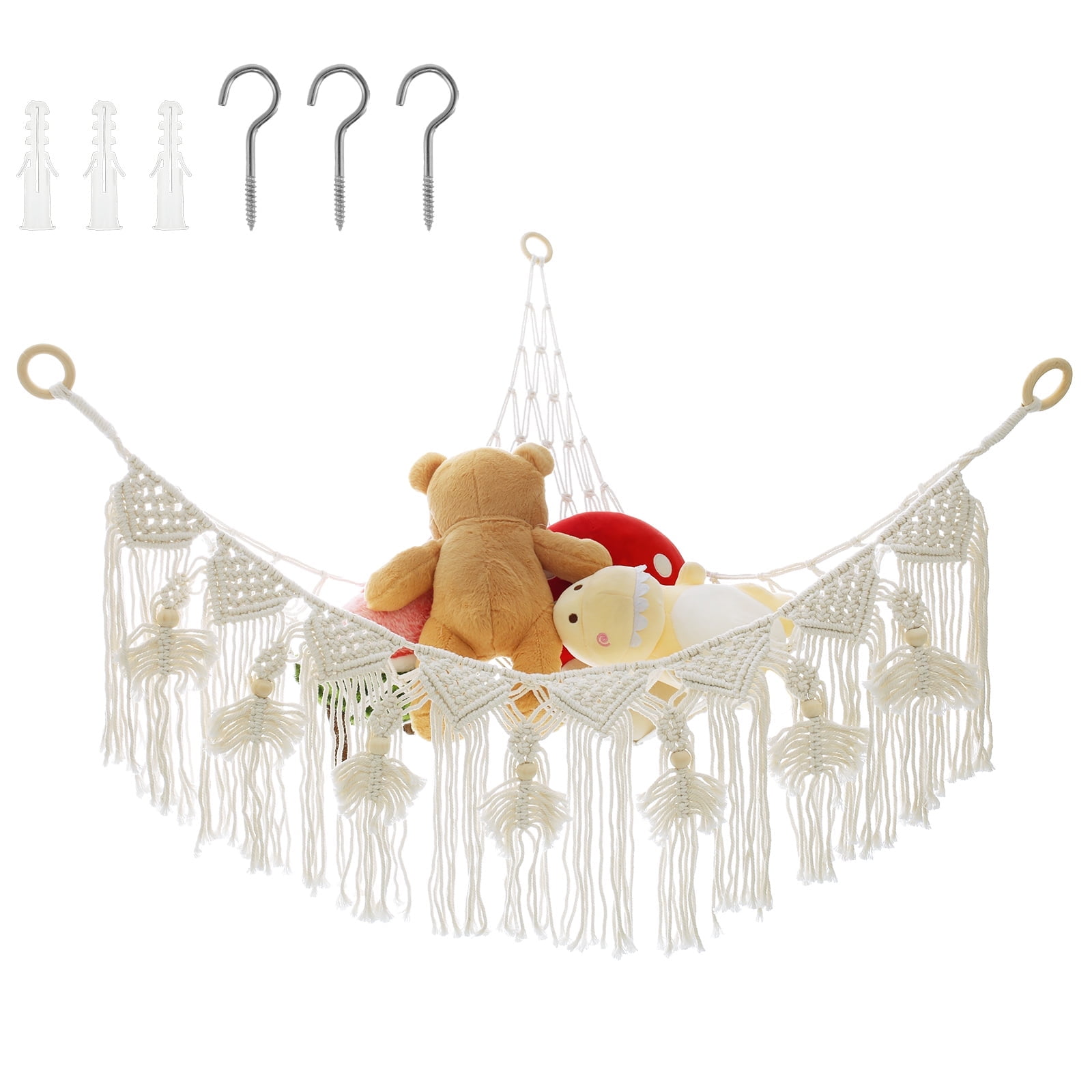 Stuffy Hammock Cotton Rope Stuffed Animal Toy Hammock Large Capacity Plush Toy Net Space Saving Toy Hammock Corner Hanging Stuff Toy Organizer for Corner Bedroom Living Room